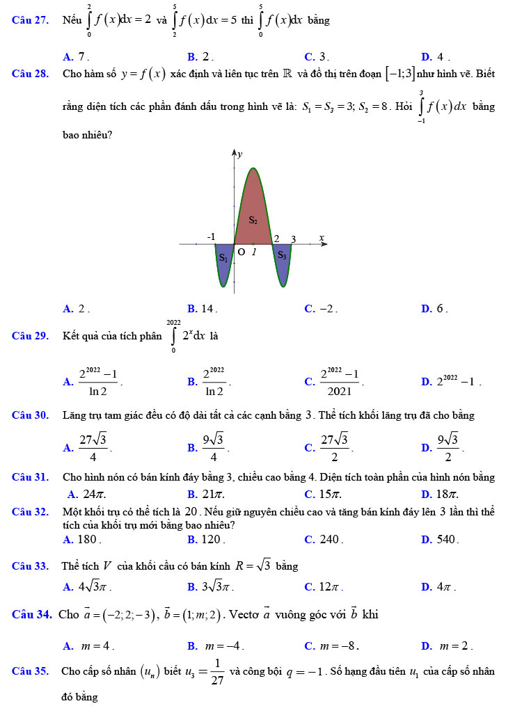 Đề thi thử THPT Quốc gia 2022 môn Toán Xuân Đỉnh