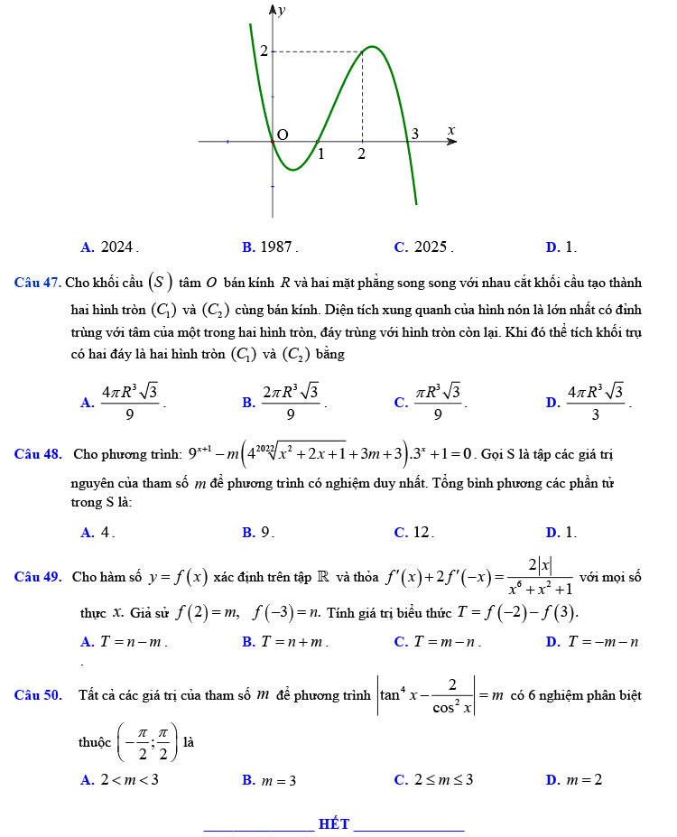 Đề thi thử THPT Quốc gia 2022 môn Toán Xuân Đỉnh