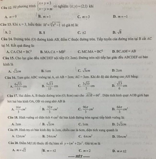 Đề thi thử vào lớp 10 môn Toán