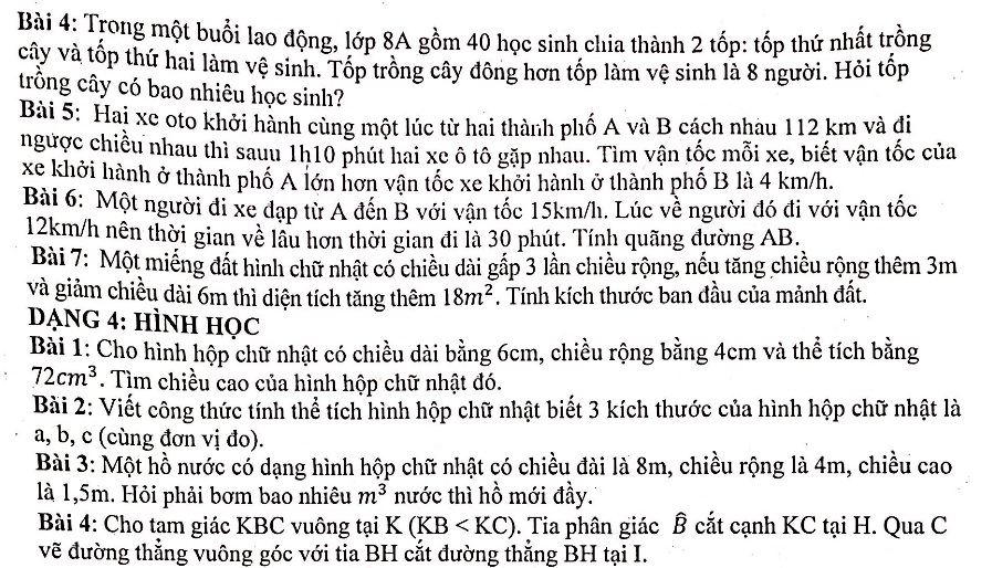 Đề cương ôn thi học kì 2 Toán 8 THCS Nhân Chính - Hà Nội năm 2021 - 2022