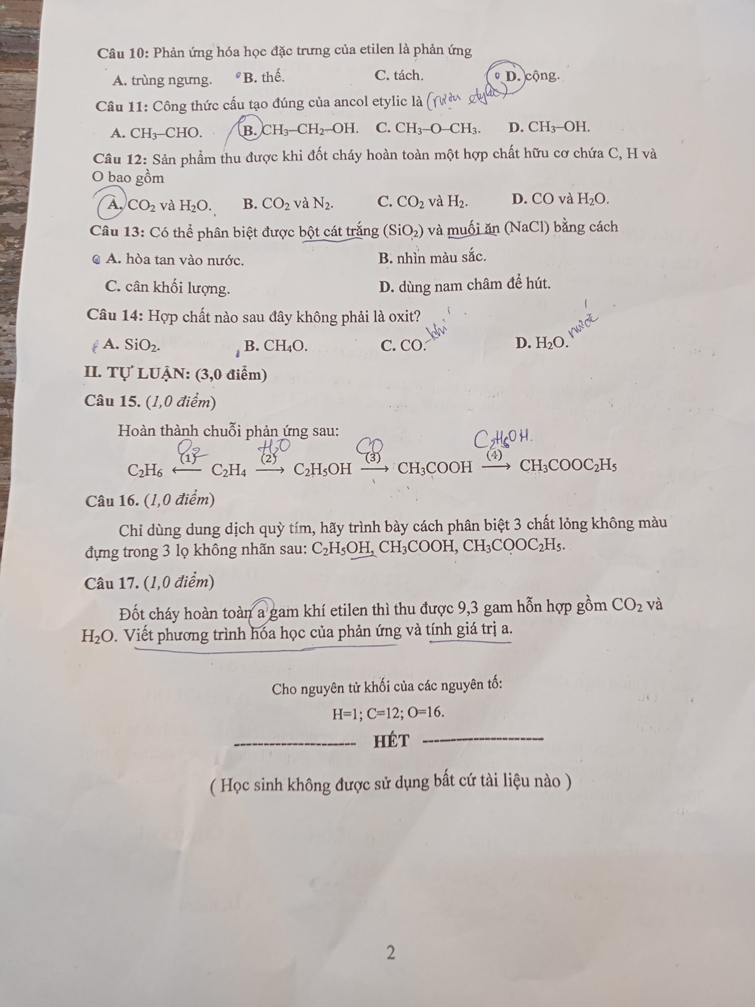 Đề thi học kì 2 lớp 9 môn Hóa