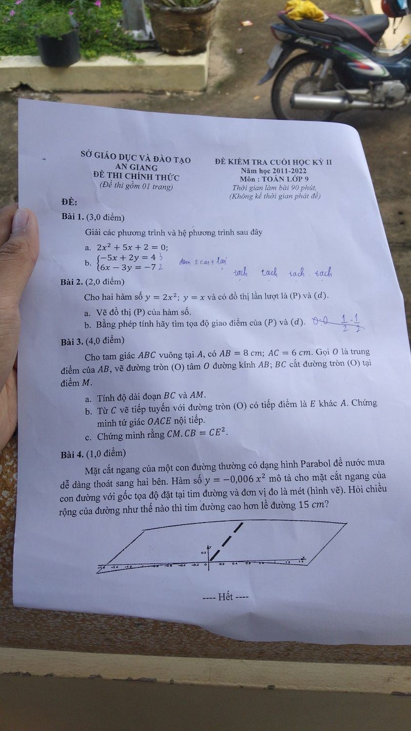 Đề thi môn Toán 9 kì 2