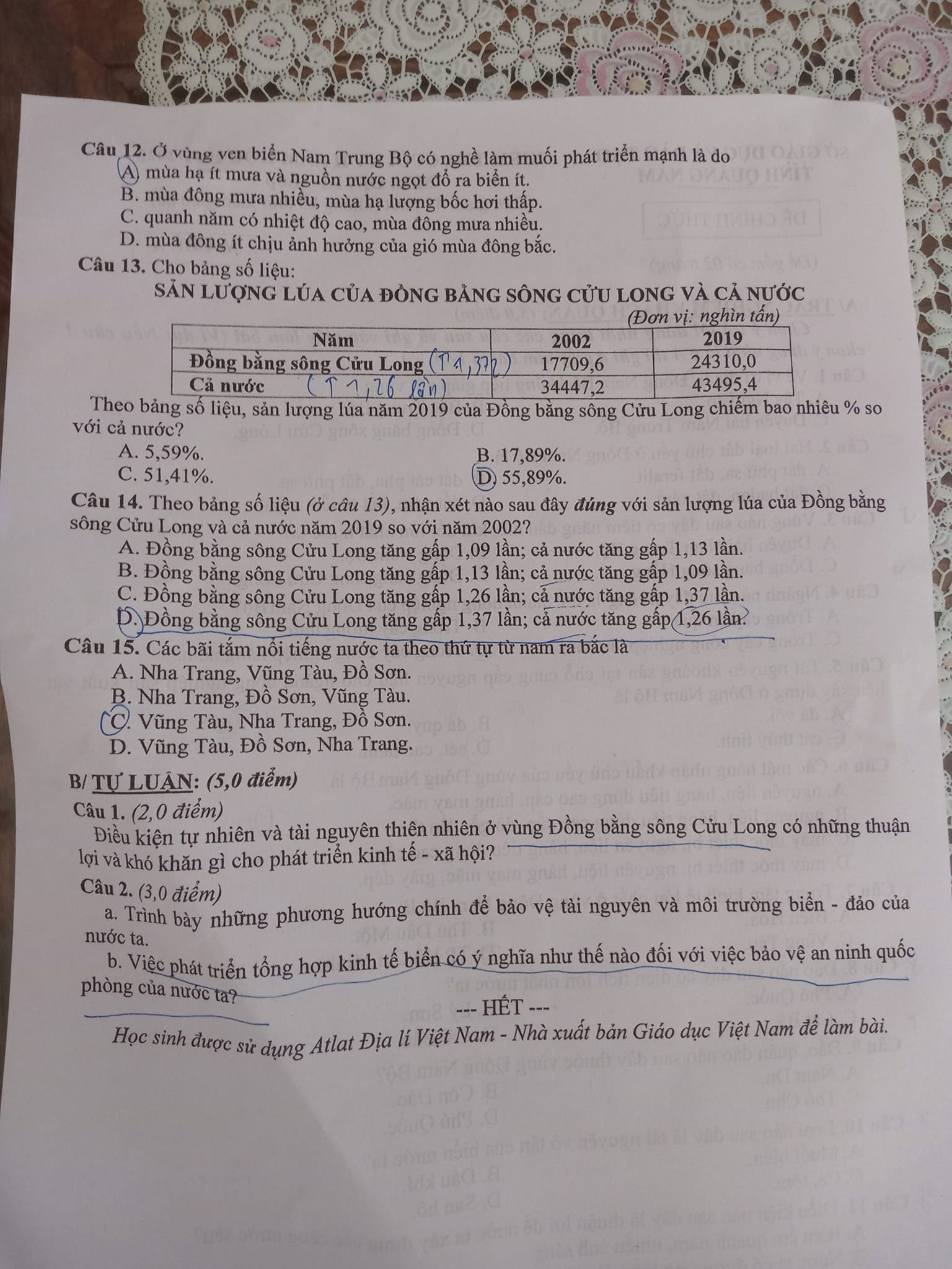 Đề thi học kì 2 lớp 9 môn Địa