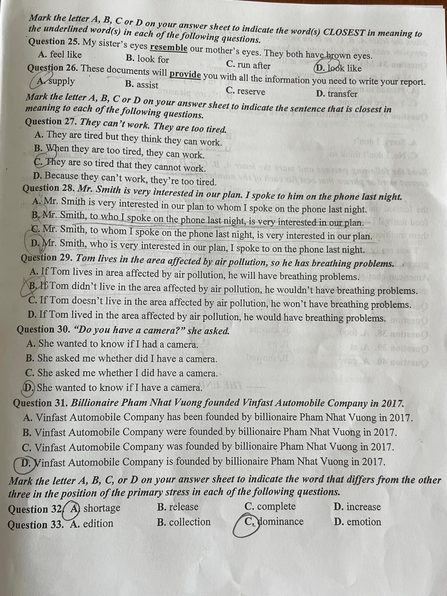 Đề thi học kì 2 tiếng Anh 9
