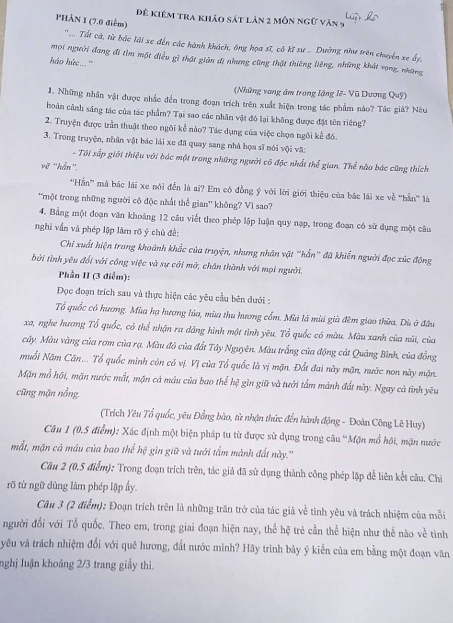 Đề thi thử vào 10 môn Văn