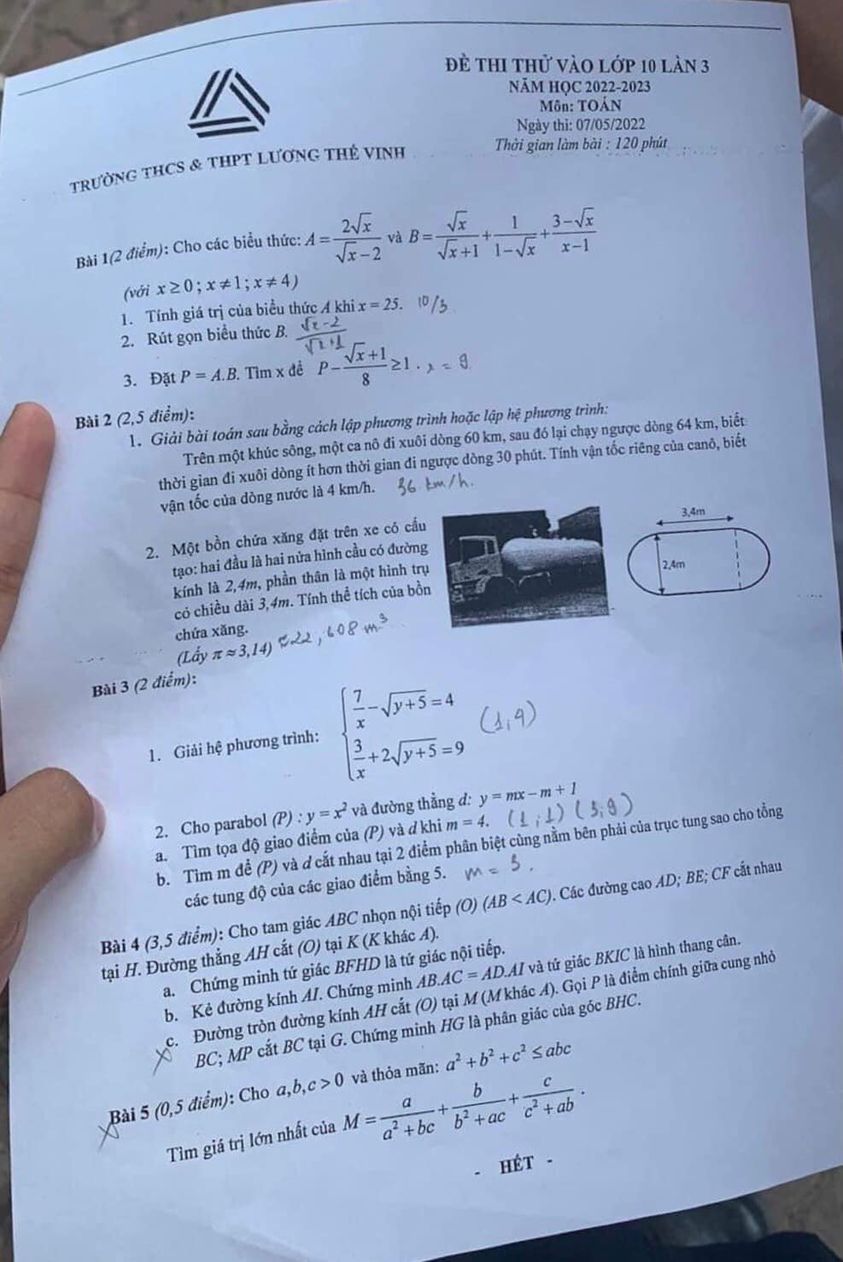 Đề thi thử vào 10 lần 3 môn Toán