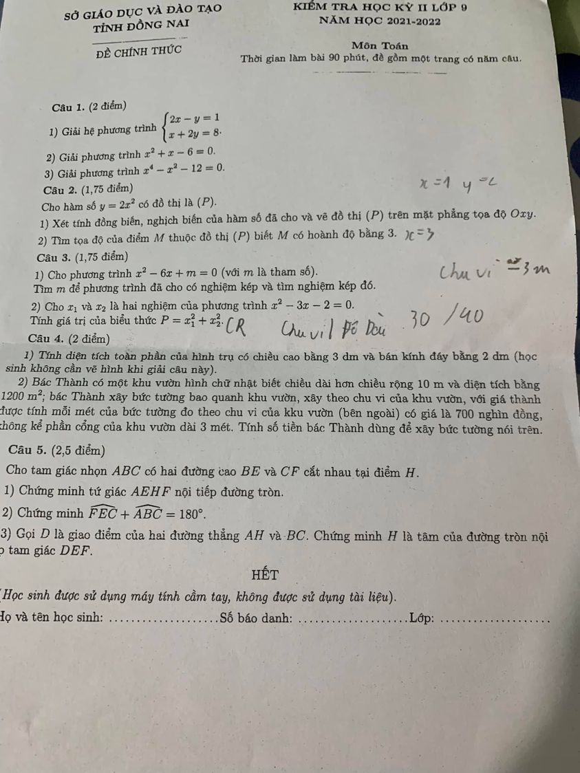 Đề thi học kì 2 Toán 9