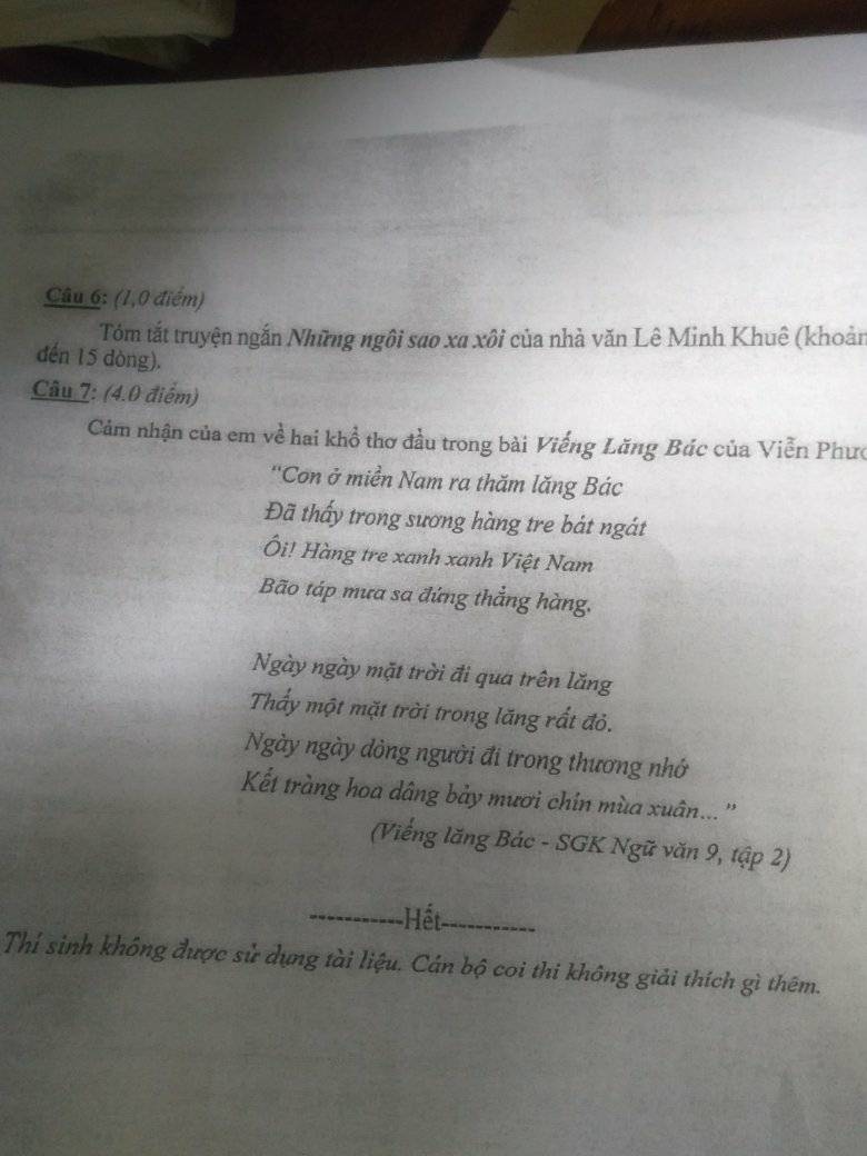 Đề thi học kì 2 lớp 9 môn Văn