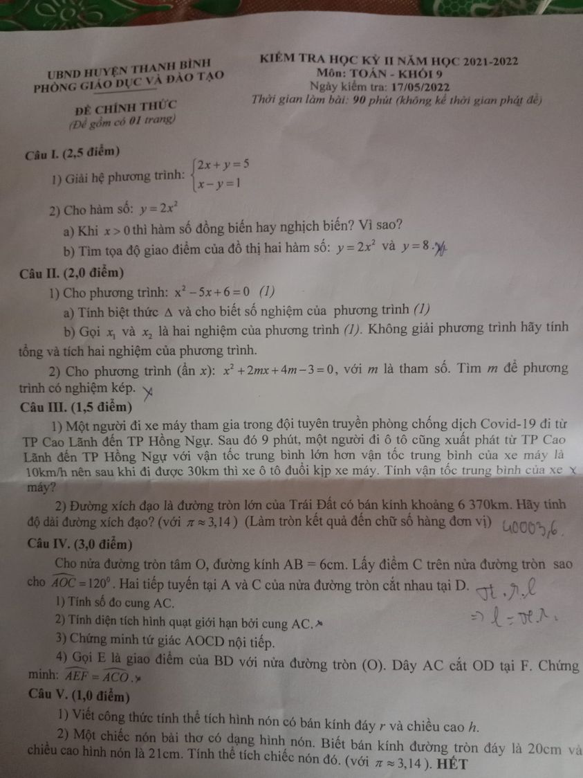 Đề thi học kì 2 Toán lớp 9