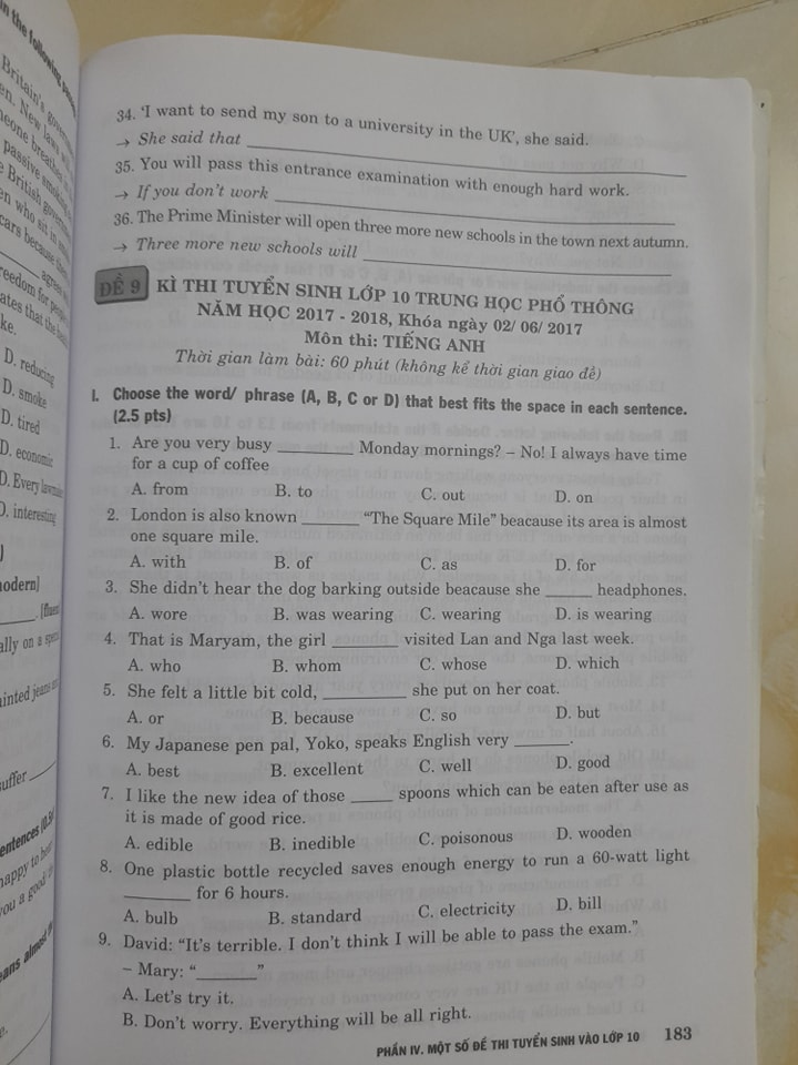 Đề ôn thi Tiếng Anh vào lớp 10
