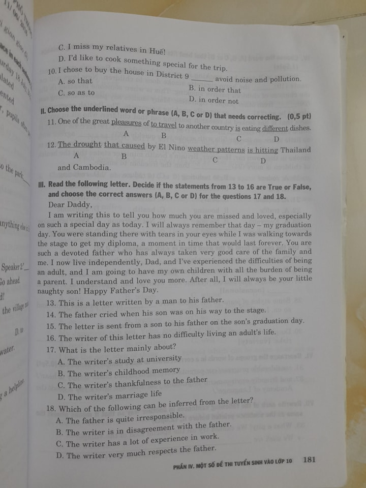 Đề ôn thi Tiếng Anh vào lớp 10