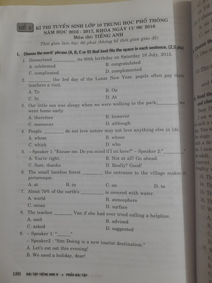 Đề ôn thi Tiếng Anh vào lớp 10