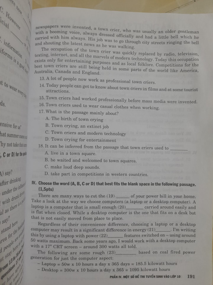 Đề ôn thi Tiếng Anh vào lớp 10