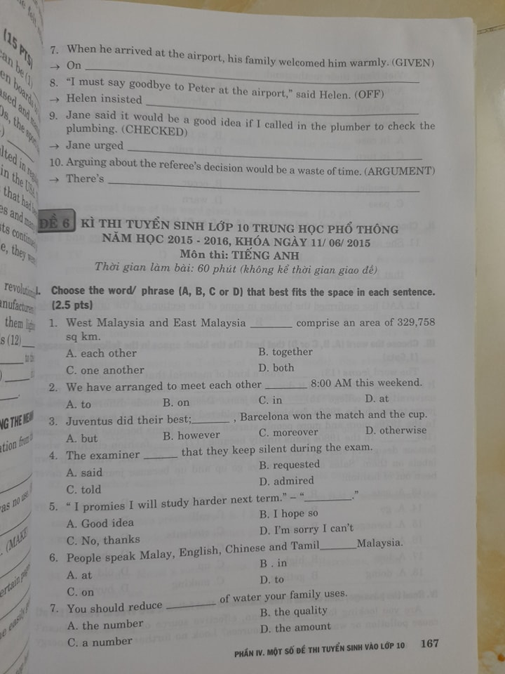 Đề ôn thi Tiếng Anh vào lớp 10
