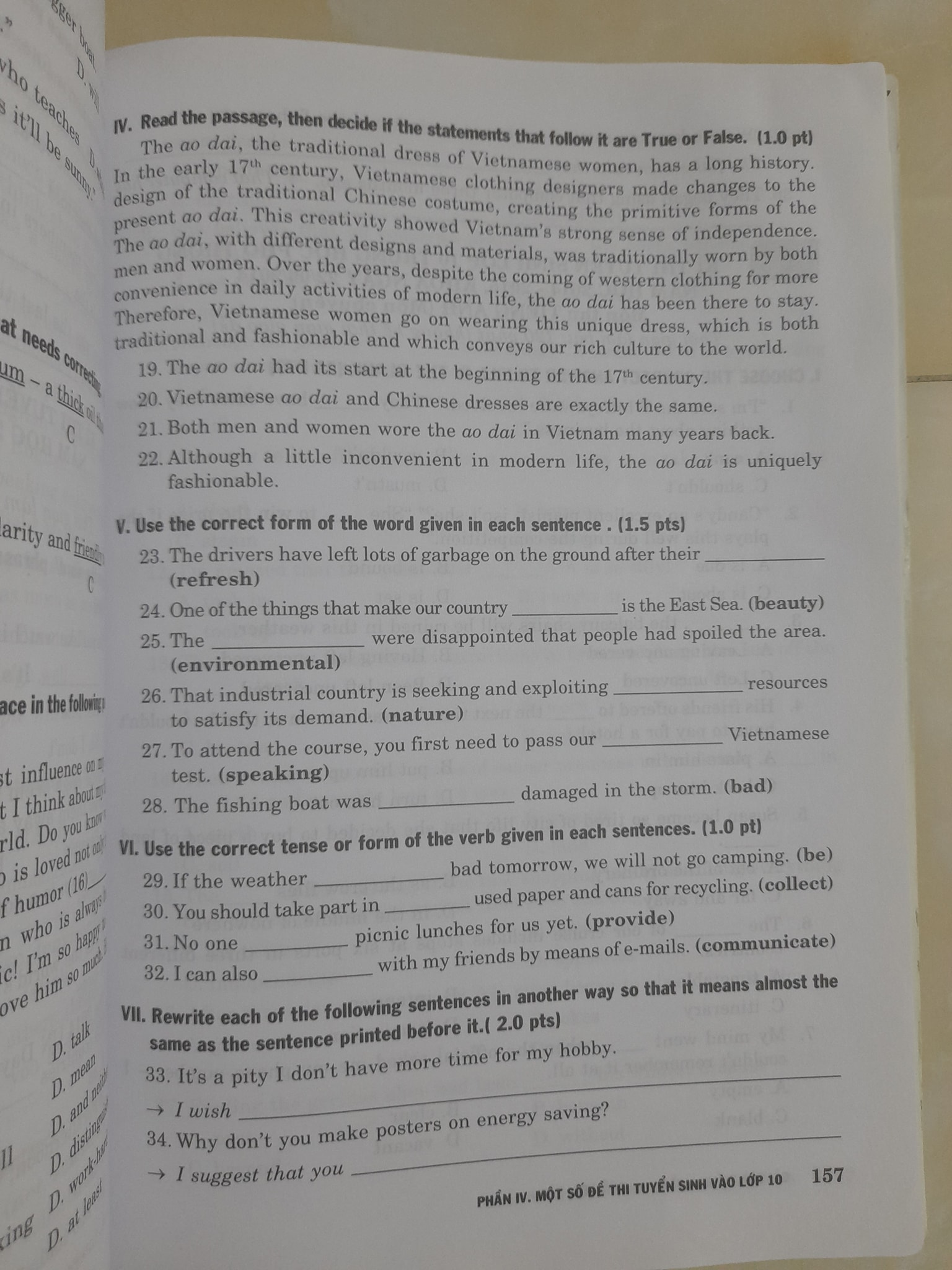 Đề ôn thi Tiếng Anh vào lớp 10