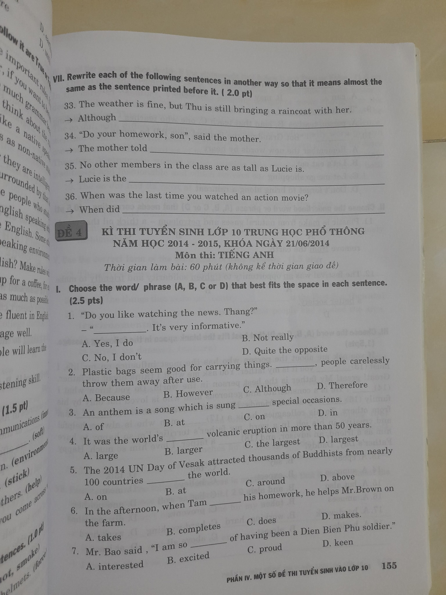 Đề ôn thi Tiếng Anh vào lớp 10