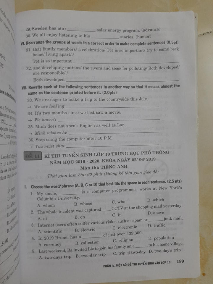 Đề ôn thi Tiếng Anh vào lớp 10