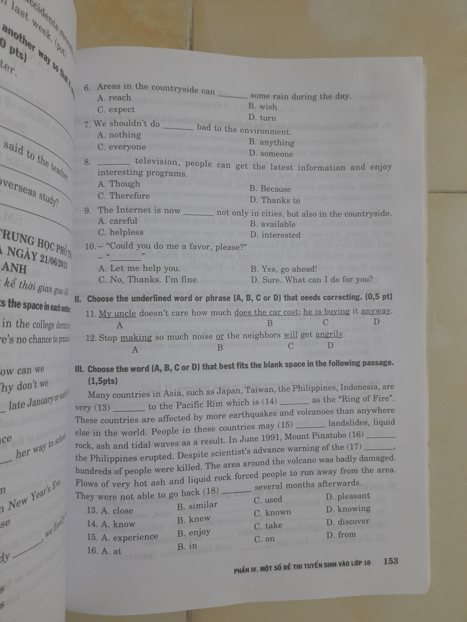 Đề ôn thi Tiếng Anh vào lớp 10