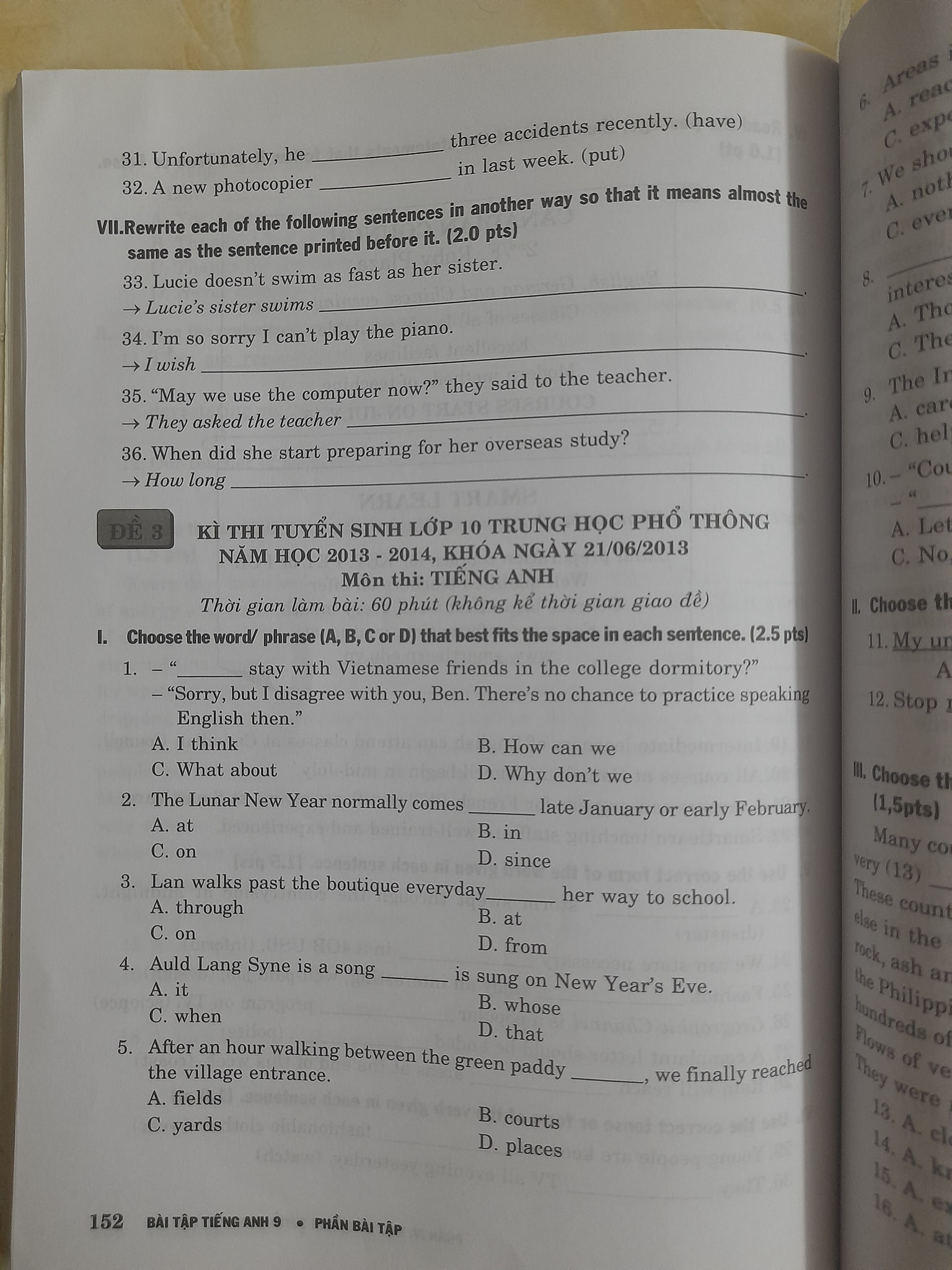 Đề ôn thi Tiếng Anh vào lớp 10