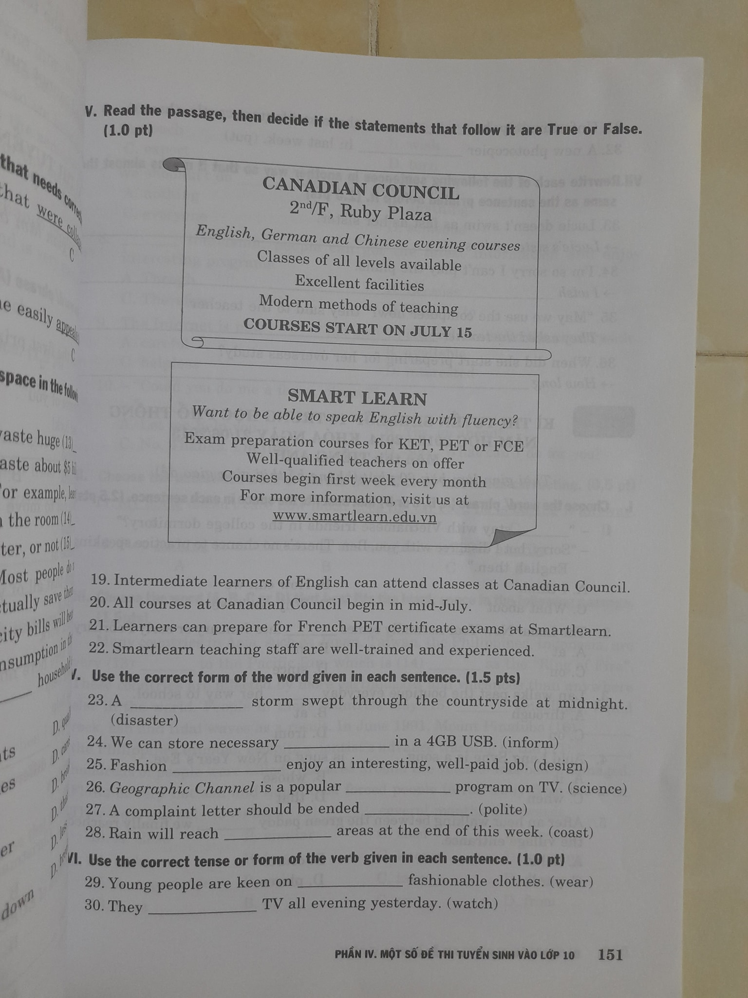 Đề ôn thi Tiếng Anh vào lớp 10