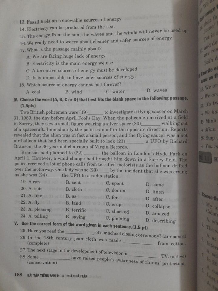Đề ôn thi Tiếng Anh vào lớp 10