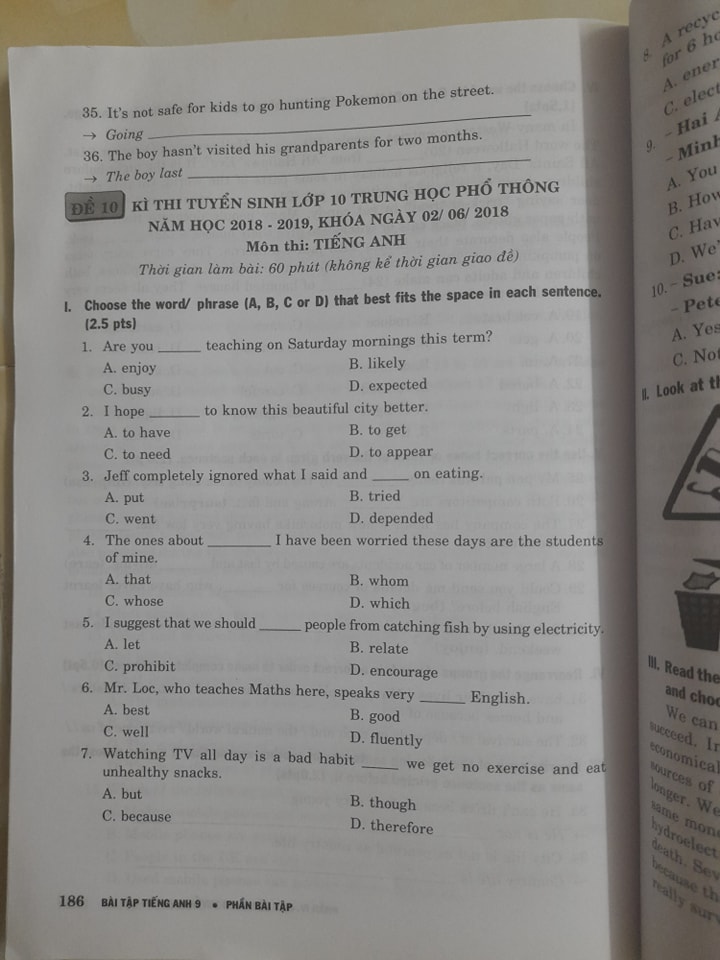 Đề ôn thi Tiếng Anh vào lớp 10