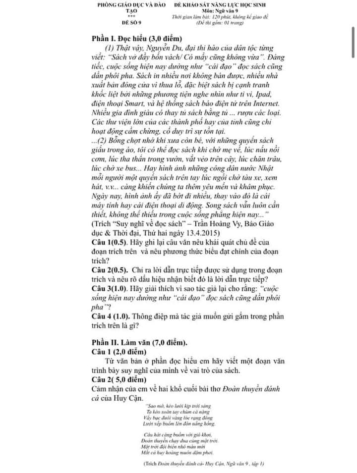 Đề thi thử vào lớp 10 môn Văn