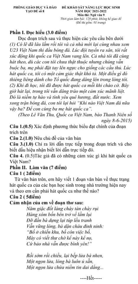 Đề thi thử vào lớp 10 môn Văn