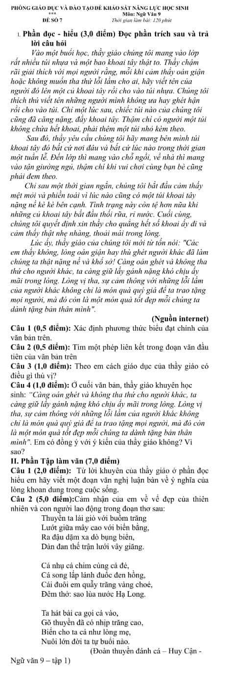 Đề thi thử vào lớp 10 môn Văn