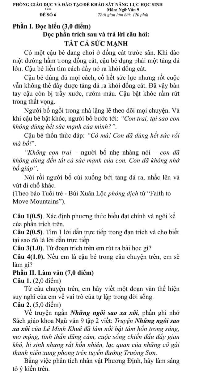 Đề thi thử vào lớp 10 môn Văn