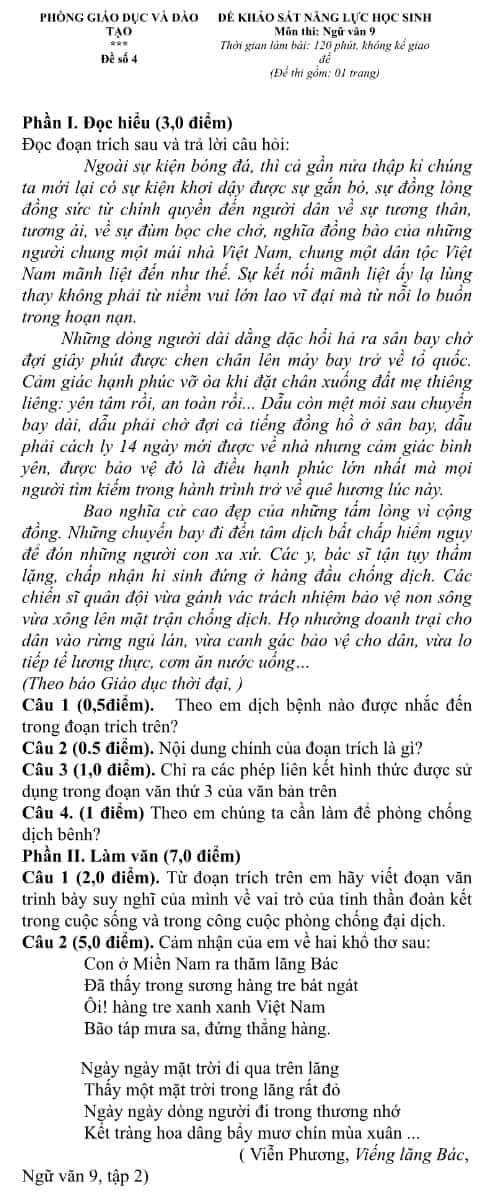 Đề thi thử vào lớp 10 môn Văn