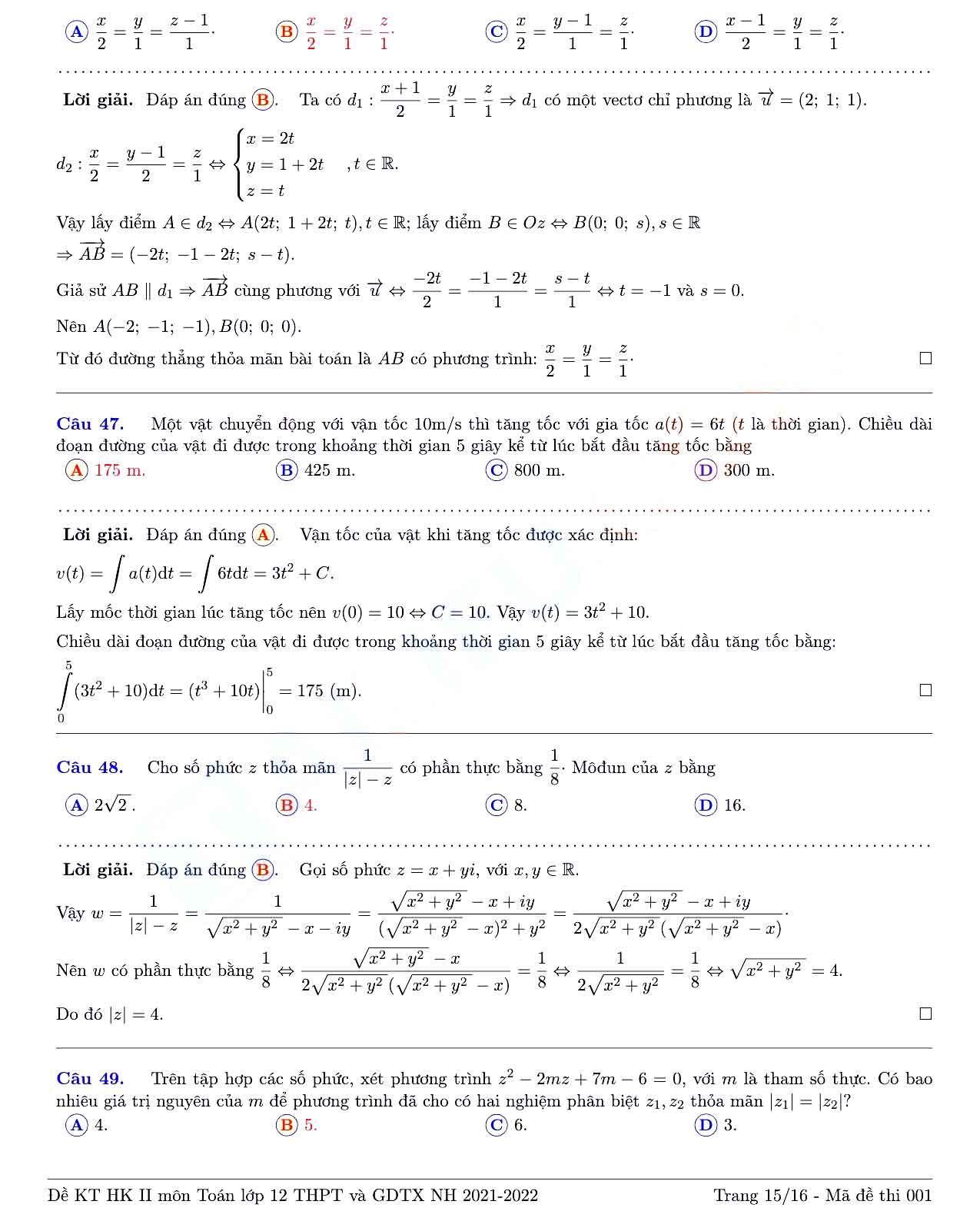 Đề thi học kì 2 Toán 12 Sở GD&ĐT Tỉnh Đồng Nai năm 2021 - 2022