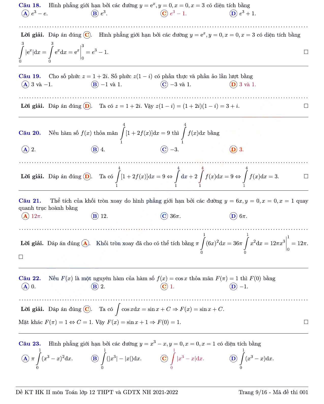 Đề thi học kì 2 Toán 12 Sở GD&ĐT Tỉnh Đồng Nai năm 2021 - 2022