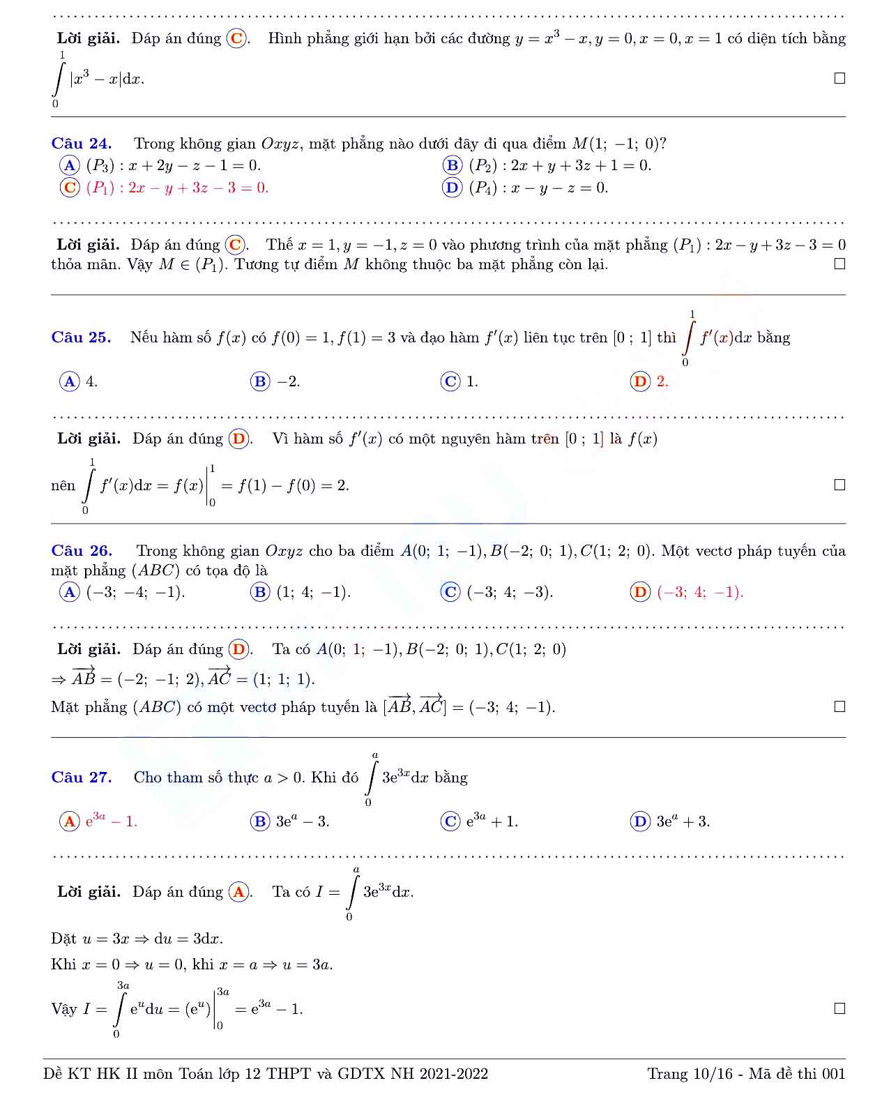 Đề thi học kì 2 Toán 12 Sở GD&ĐT Tỉnh Đồng Nai năm 2021 - 2022