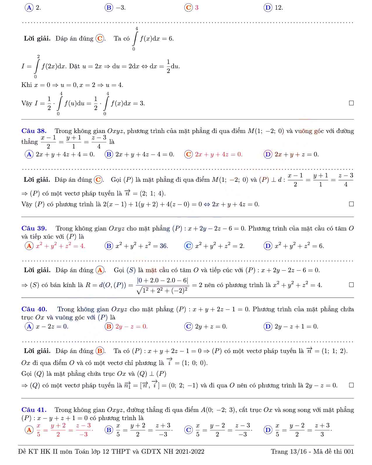 Đề thi học kì 2 Toán 12 Sở GD&ĐT Tỉnh Đồng Nai năm 2021 - 2022