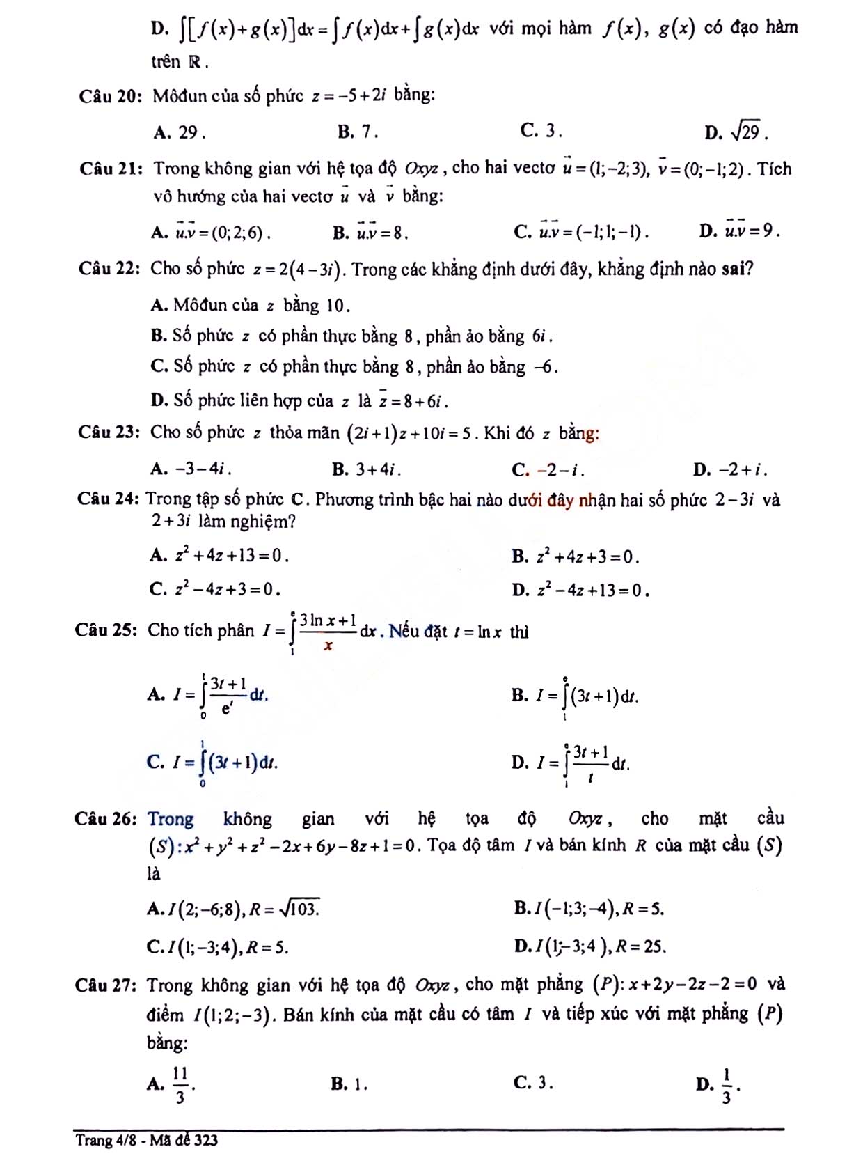 Đề thi học kì 2 Toán 12 Sở GD&ĐT Tỉnh Lâm Đồng năm 2021 - 2022