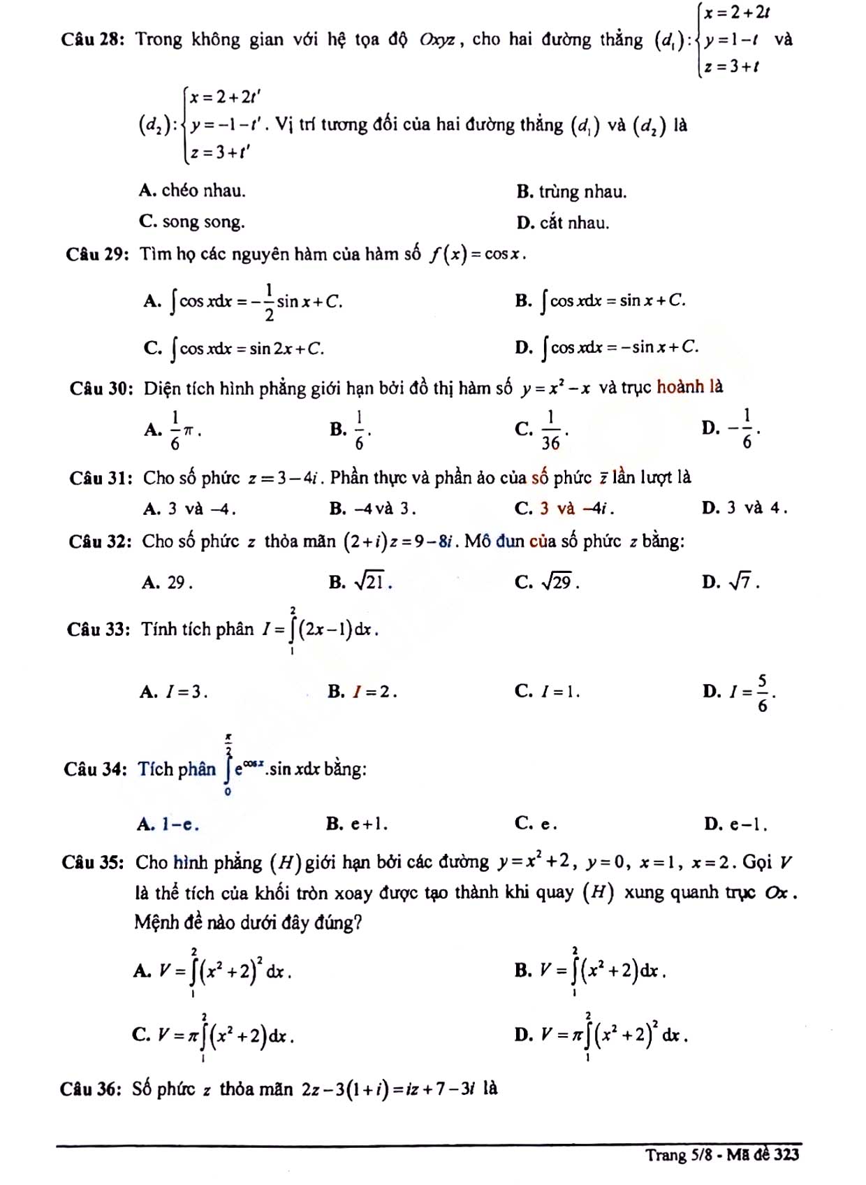 Đề thi học kì 2 Toán 12 Sở GD&ĐT Tỉnh Lâm Đồng năm 2021 - 2022