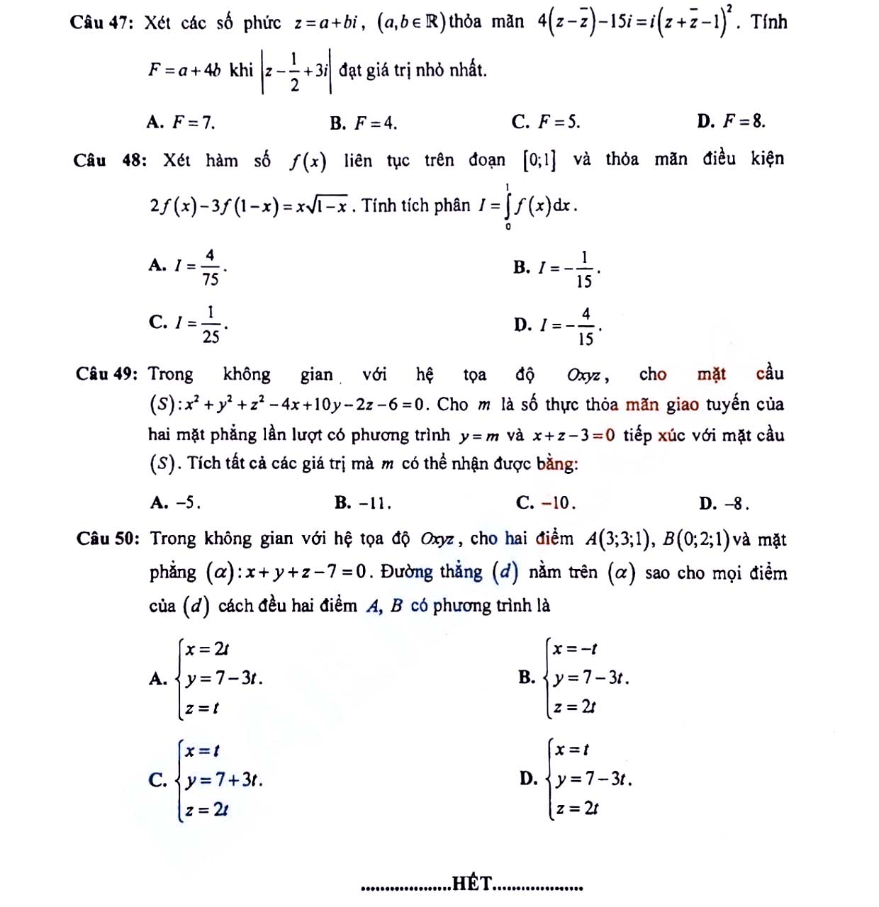 Đề thi học kì 2 Toán 12 Sở GD&ĐT Tỉnh Lâm Đồng năm 2021 - 2022