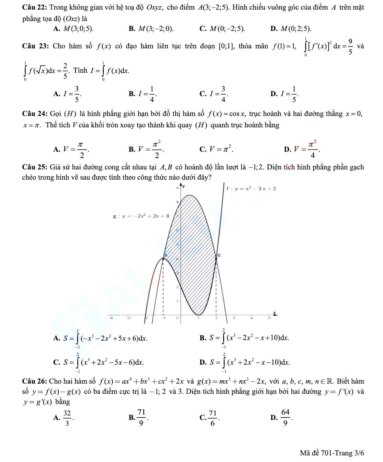 Đề thi học kì 2 Toán 12 Sở GD&ĐT Hậu Giang năm 2021 - 2022