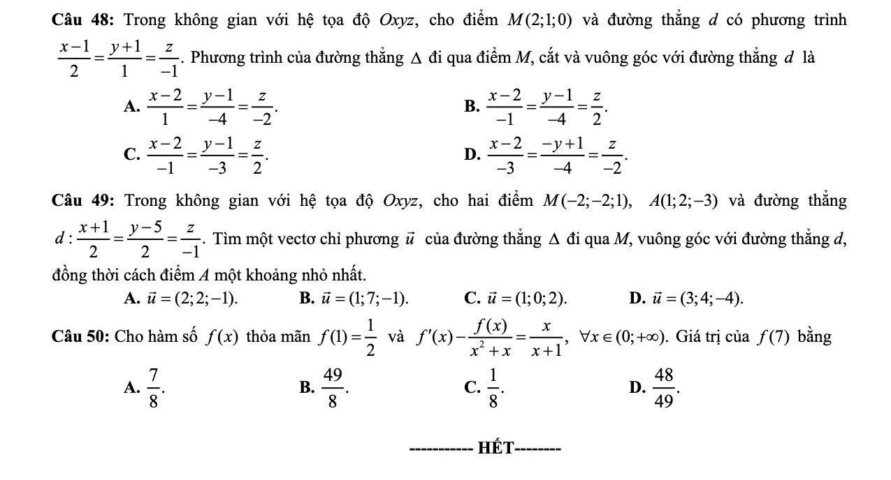 Đề thi học kì 2 Toán 12 Sở GD&ĐT Hậu Giang năm 2021 - 2022