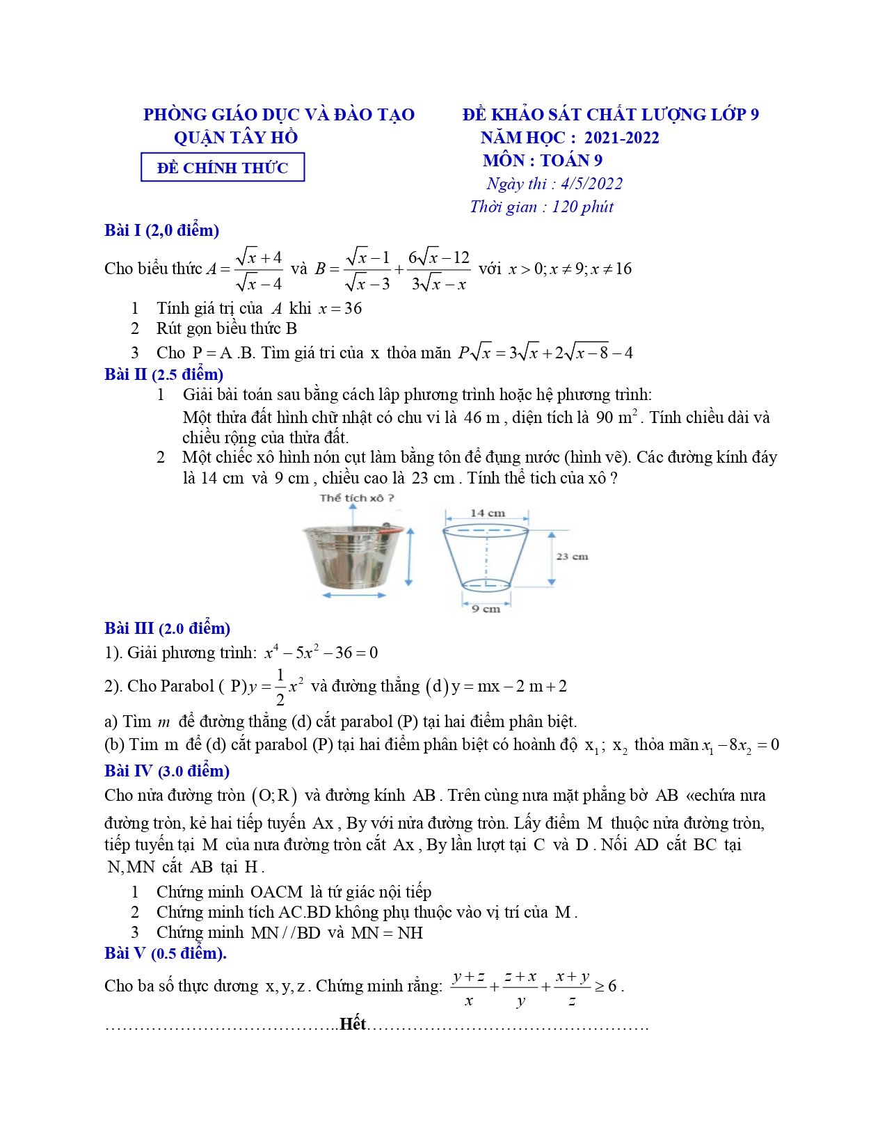 Đề thi thử môn Toán vào lớp 10