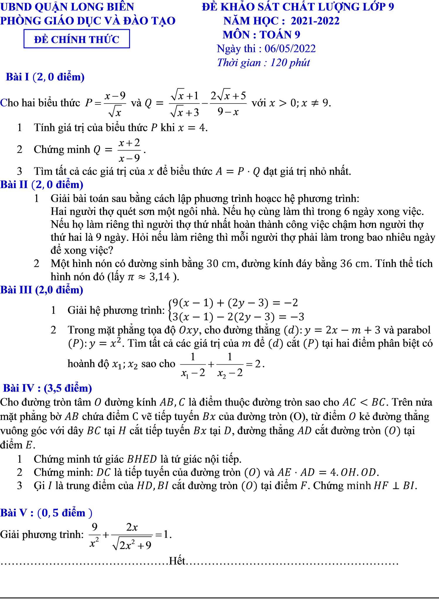 Đề thi thử vào lớp 10 môn Toán