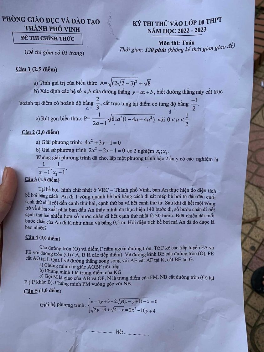 Đề thi thử vào 10 môn Toán