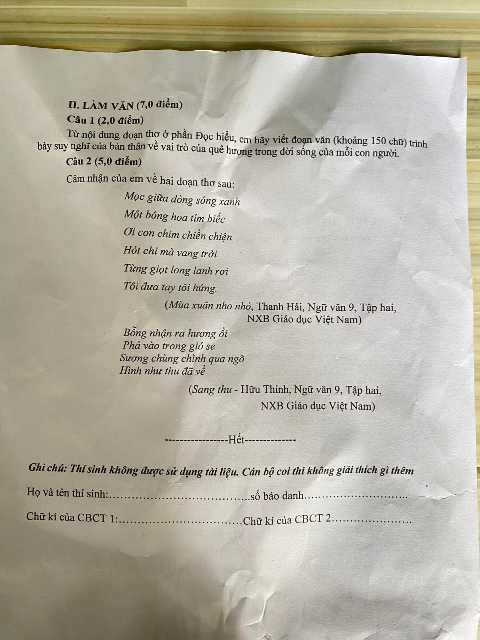 Đề thi thử vào lớp 10 môn Văn