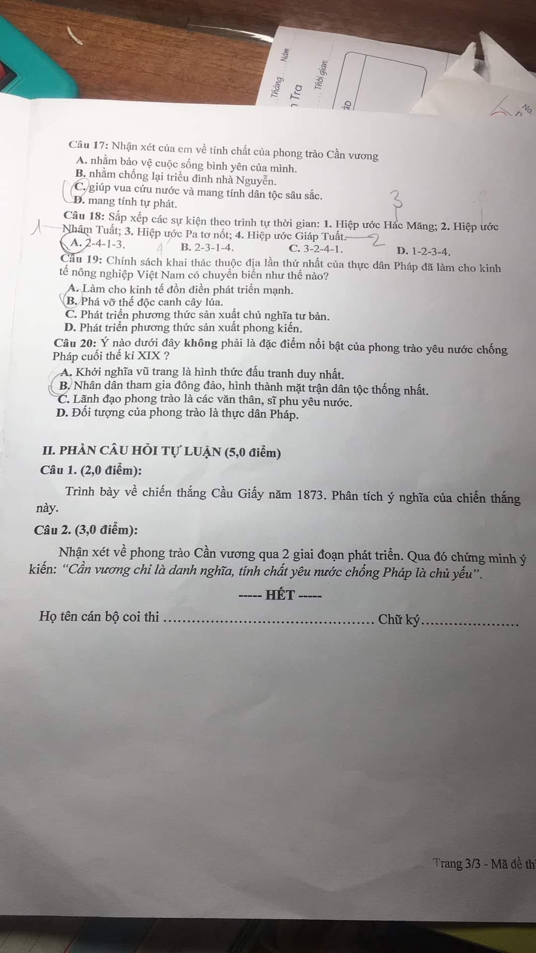 Đề thi học kì 2 lớp 11 môn Sử