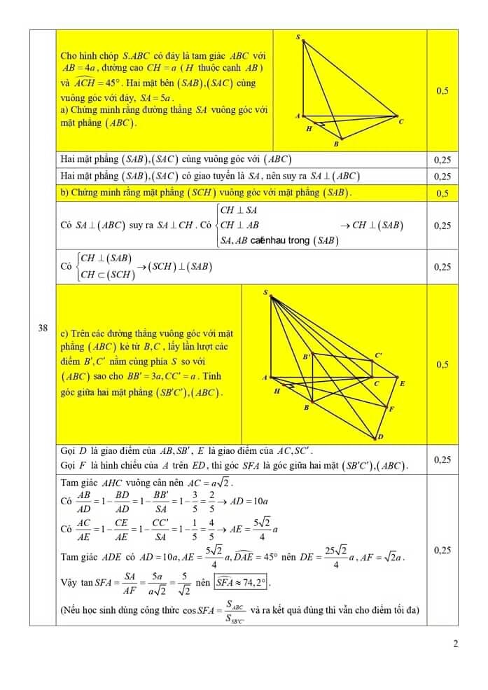 Đáp án đề thi học kì 2 môn Toán 11