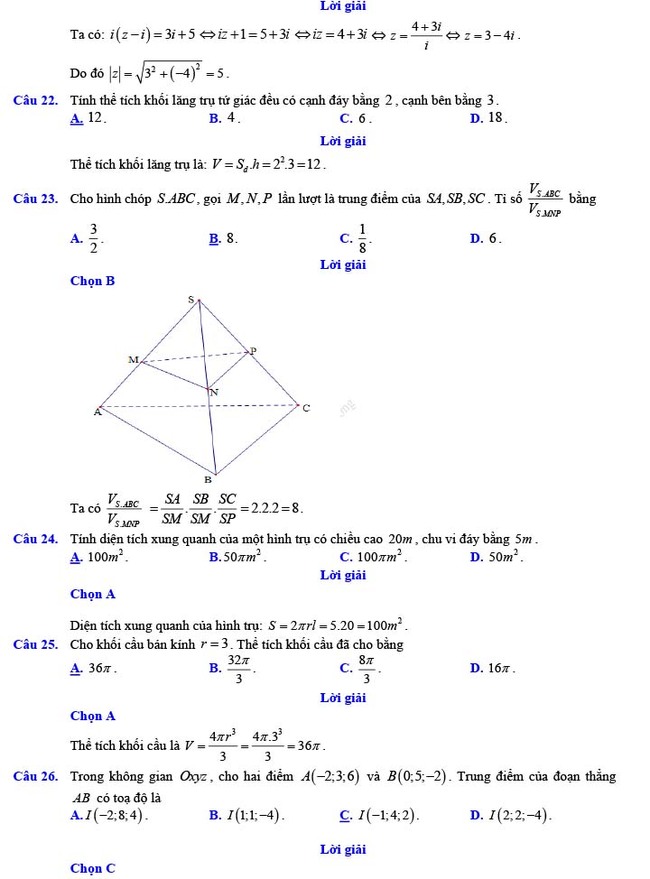 Đề thi thử THPT Quốc gia 2022 môn Toán Đề số 25