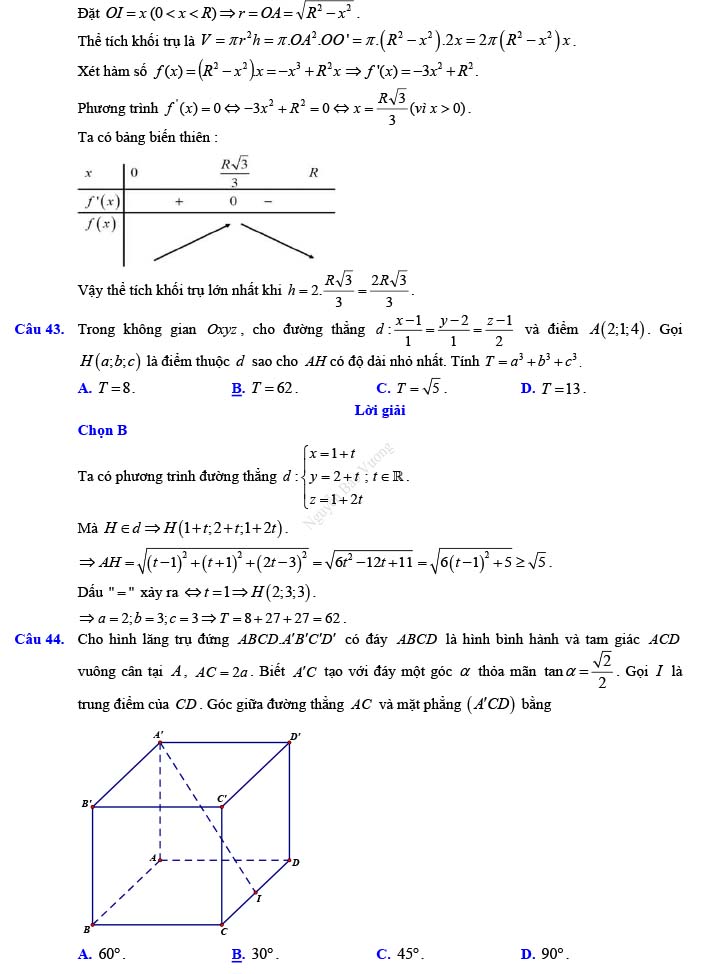 Đề thi thử THPT Quốc gia 2022 môn Toán Đề số 26