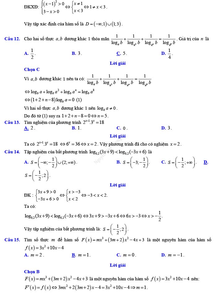 Đề thi thử THPT Quốc gia 2022 môn Toán Đề số 26