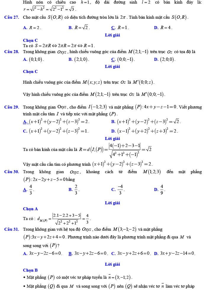 Đề thi thử THPT Quốc gia 2022 môn Toán Đề số 26